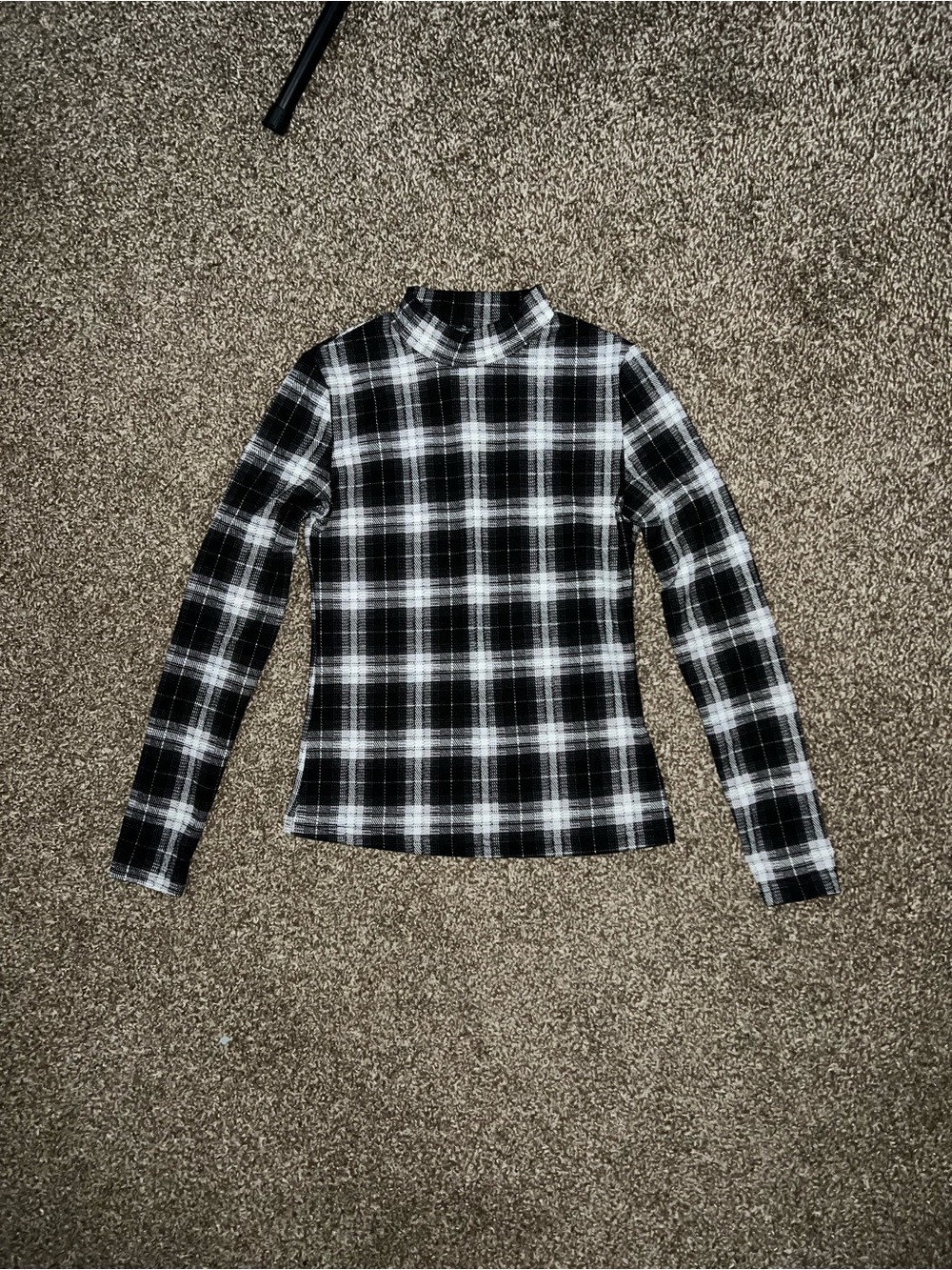 Elegant Vintage OG Black White Plaid Mock Neck Long Sleeve Shirt